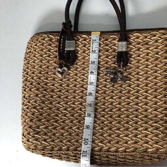 Brighton Straw Double Handle Bag Leather Woven Handles Silver Hardware - Picture 11 of 13